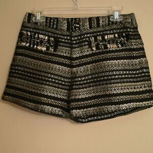 Darling Women's XS‎ Black Silver Metallic Thread Geometric Short Shorts Lined